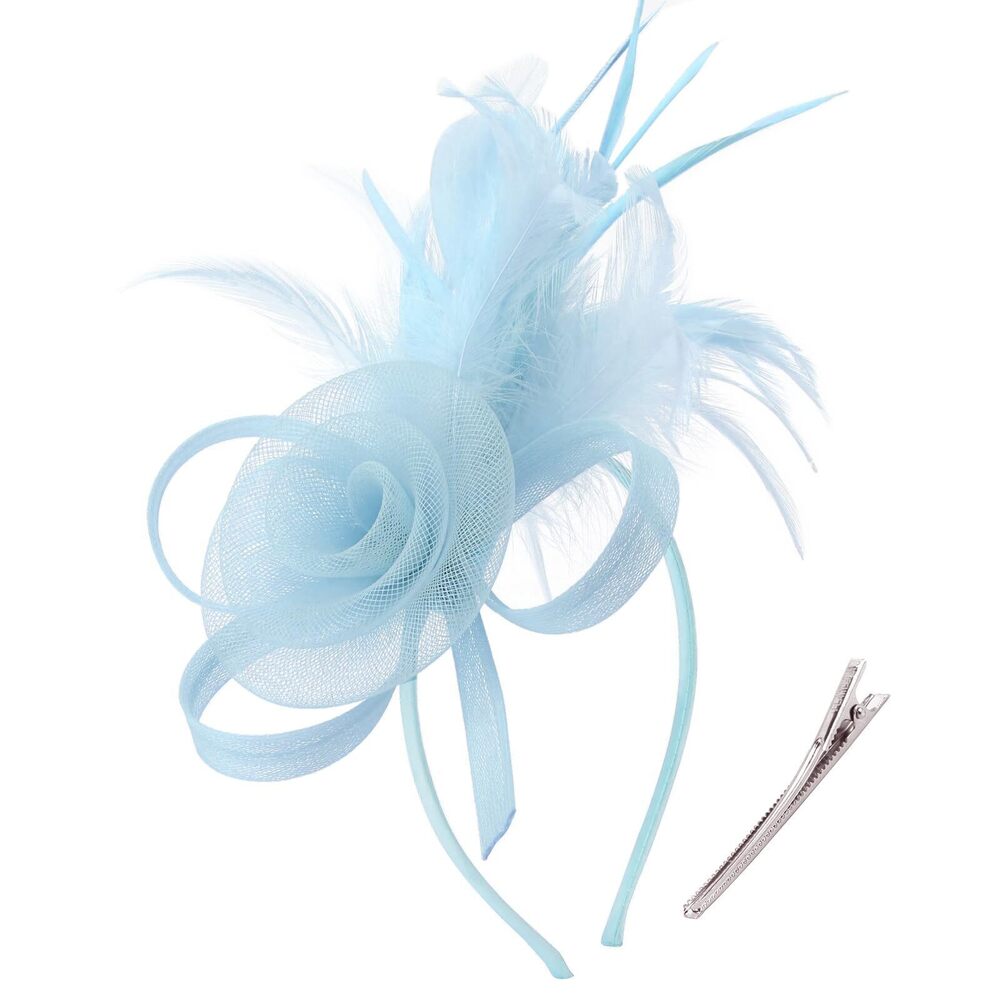 Light Blue Feathered Fascinator Headband